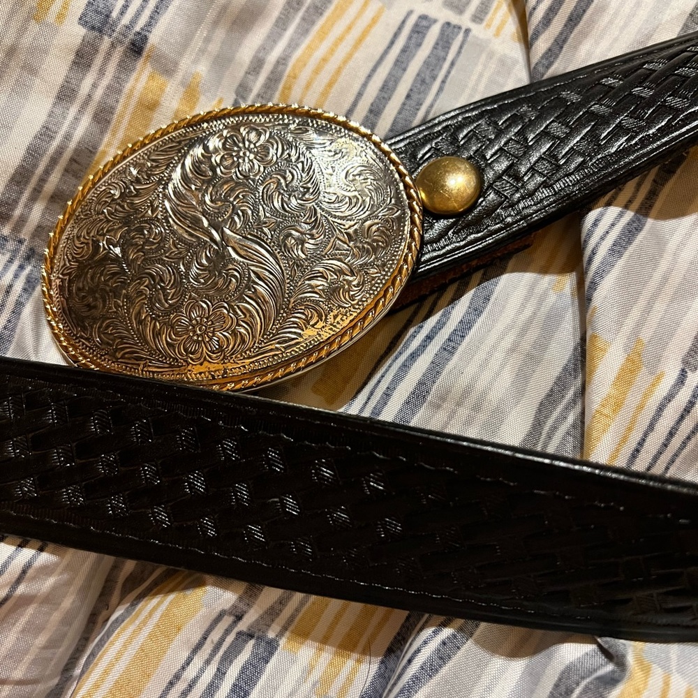 Vintage IVAN belt buckle,silver & gold.